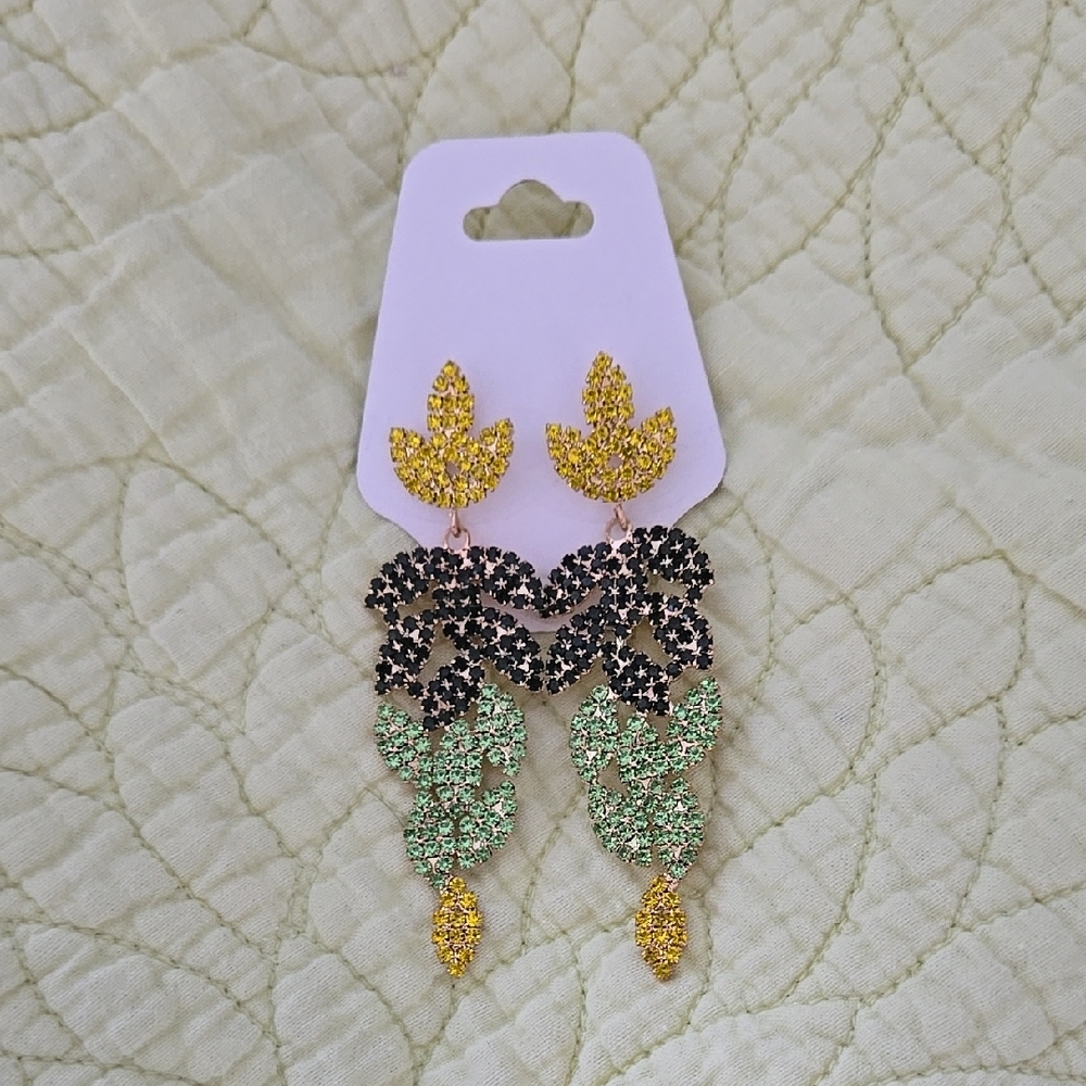 Elegant Gold and Green Leaf Earrings